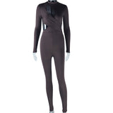 Women's Hollow-out Round Neck Pullover Long Sleeve Tight Jumpsuit