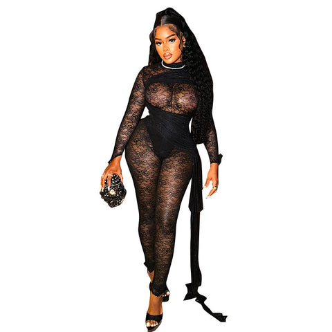 See-through Women's Lace Long Sleeve Jumpsuit